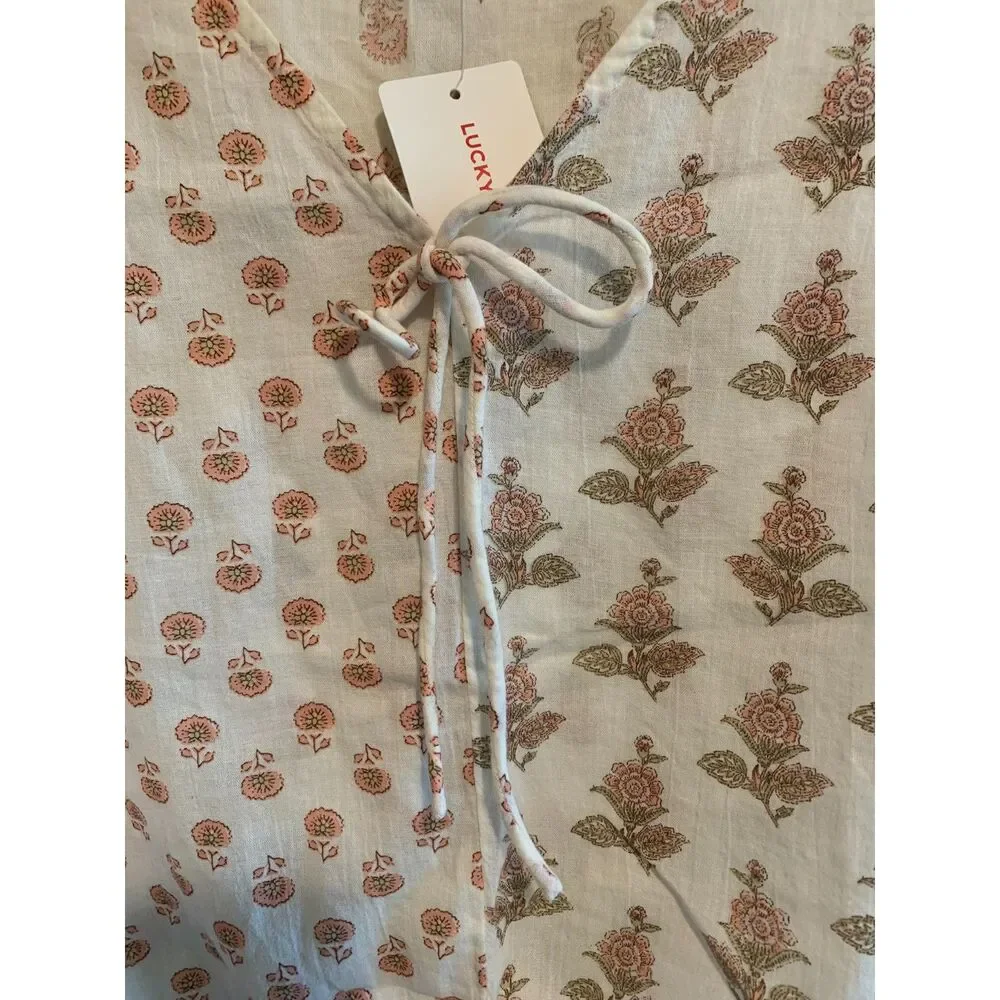 NWT Lucky Brand Floral Sleeveless Tunic Tank Top with Bow Detail Women’s Size L - Picture 4 of 6